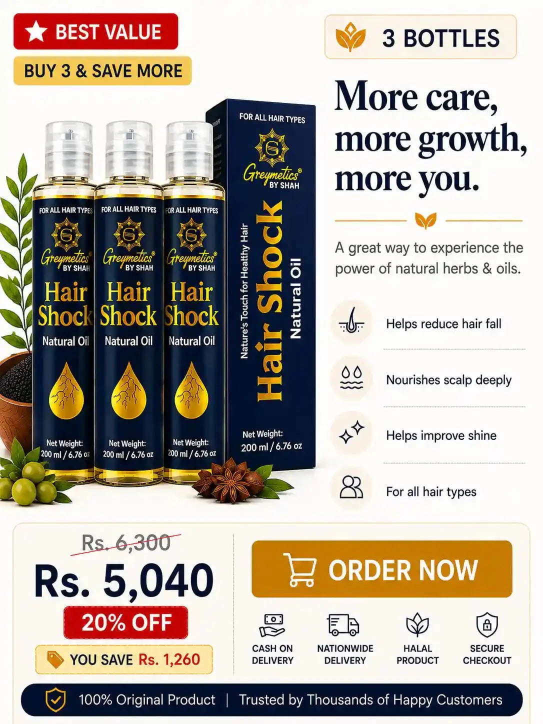 HairShock Hair Growth Oil – Family Pack Of 3 - Greymetics By Shah
